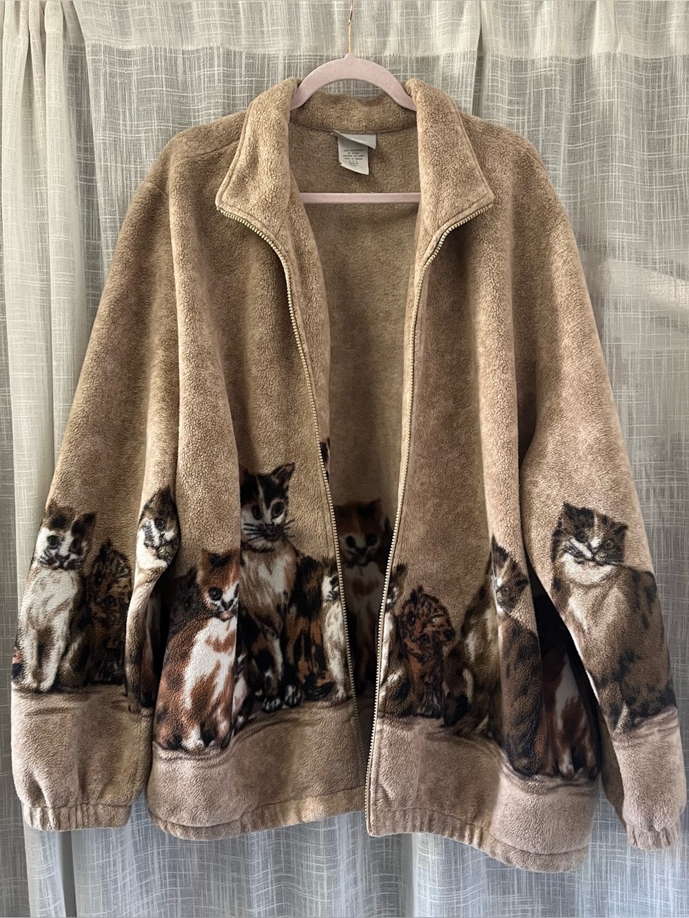 Vintage Blair Cat Print Full Zip Up Fleece Jacket Size 2XL Brown Cat Fleece Zip - Picture 3 of 11